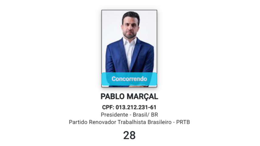 Pablo Marçal registra candidatura à presidência pelo PRTB