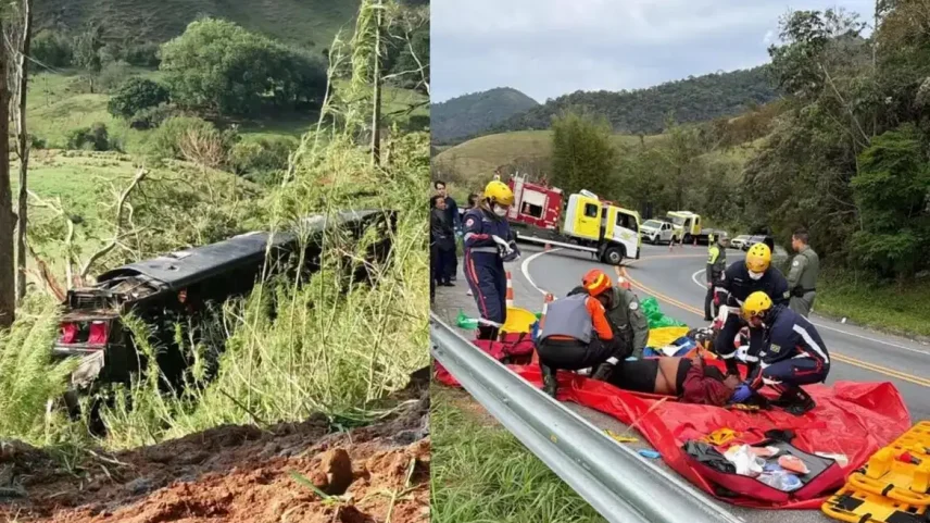 Ônibus cai em ribanceira e deixa cinco mortos no interior de SP