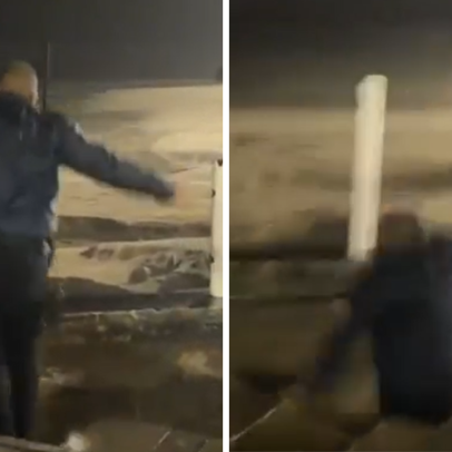 VÍDEO: GCM é engolido por buraco após chão ceder no litoral paulista
