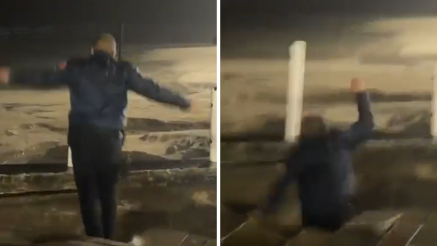 VÍDEO: GCM é engolido por buraco após chão ceder no litoral paulista