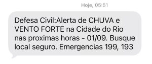 Alerta da Defesa Civil do Rio de Janeiro | Foto: Reprodução