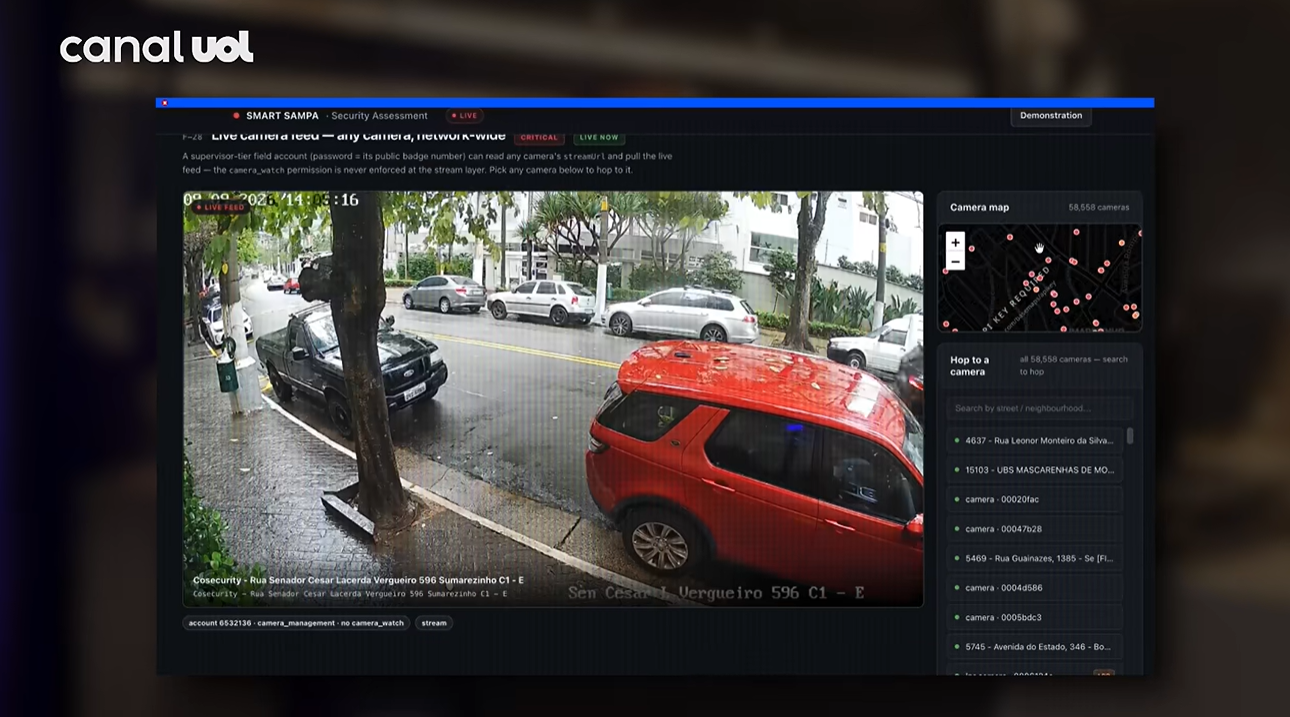 Imagem de uma rua e um carro vazados pela smart Sampa