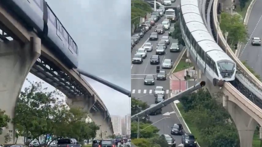 Guindaste cai sobre monotrilho da Linha 15-Prata e é atingido por trem em SP