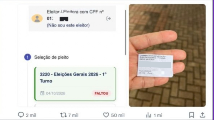Eleitores relatam indicação "Faltou" no histórico do 1º turno no TSE
