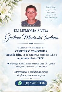 Informações do velório e sepultamento de Gustavo | Foto: Reprodução