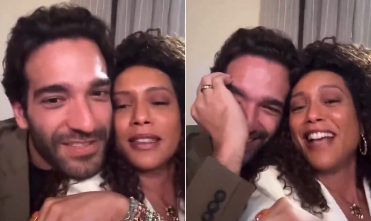 Taís Araujo e Humberto Carrão comentam memes sobre 'cabeção' e reações divertidas Taís Araujo reage a memes sobre 'cabeção' de Humberto Carrão ao lado do ator (Foto: Reprodução/Instagram)