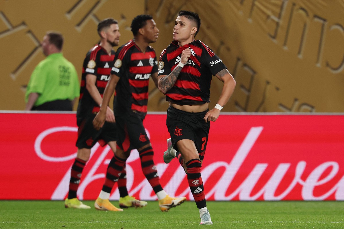 Luiz Araújo comemora gol do Flamengo que matou partida contra o Espérance (Foto: FRANCK FIFE / AFP)