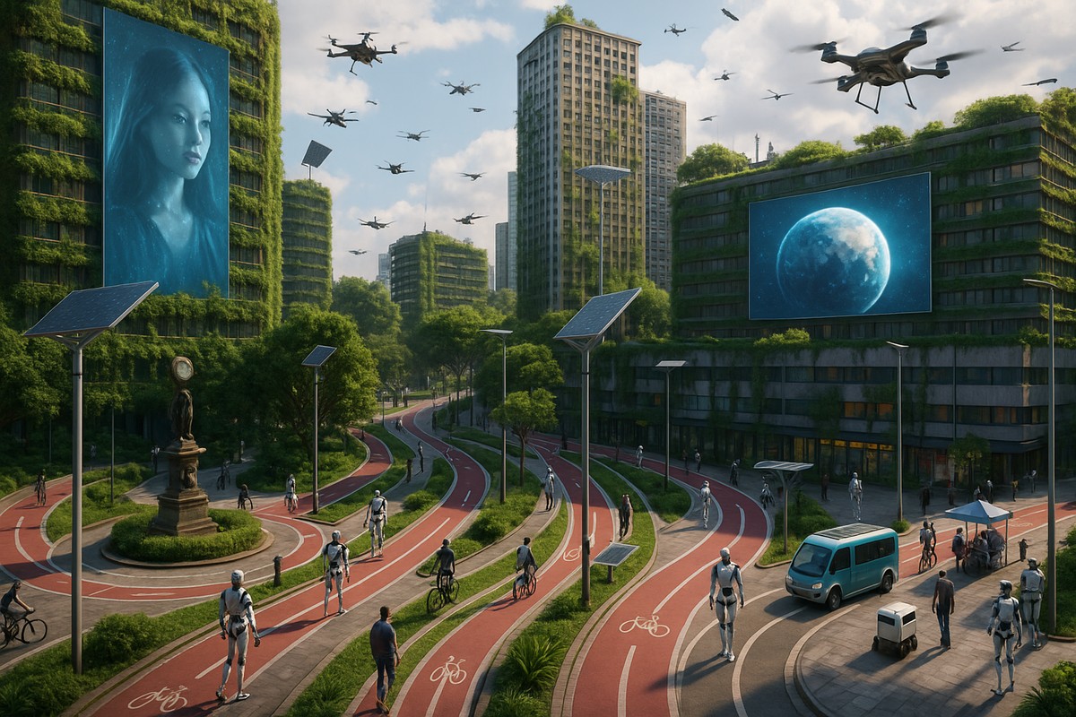 Especialistas projetam a cidade do Rio em 2125 com imagens de utopias possíveis Soluções baseadas na natureza: visão do Centro em desenho do professor Lucas Rosse feito a partir de IA (Foto: Lucas Rosse)