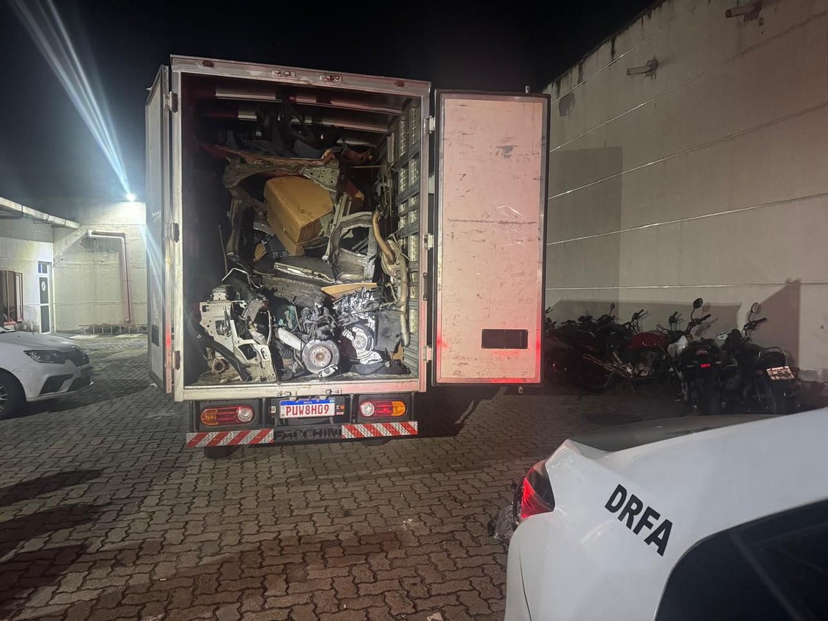 Os carros cortados que eram transportados no caminhão (Foto: Reprodução)