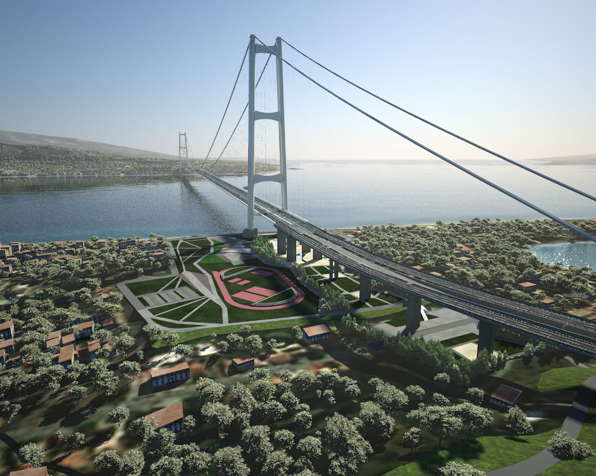 Meloni retoma projeto do megapuente da Sicília com investimento de 13,5 bilhões Recriação do ponte sobre o estreito de Mesina (sul), que unirá a península Itálica, desde Calabria, com a ilha de Sicília. (Foto: EFE)