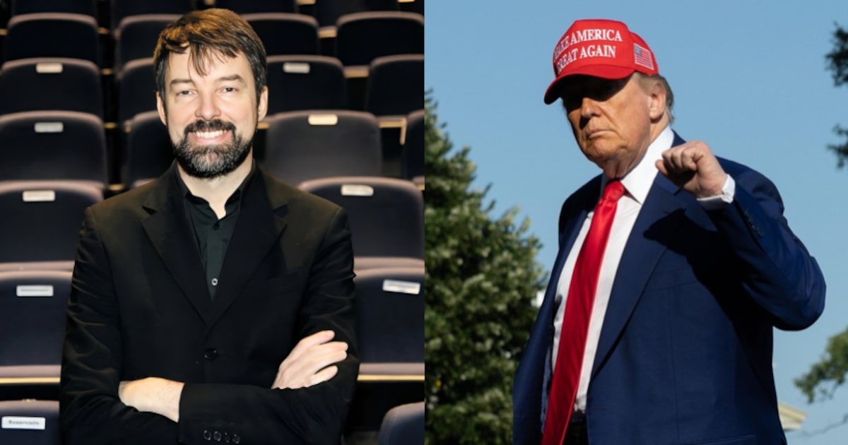 Professor do Insper Fernando Schüler e o presidente dos Estados Unidos, Donald Trump. (Foto: Aline Werner e Anna Rose Layden/NYT)