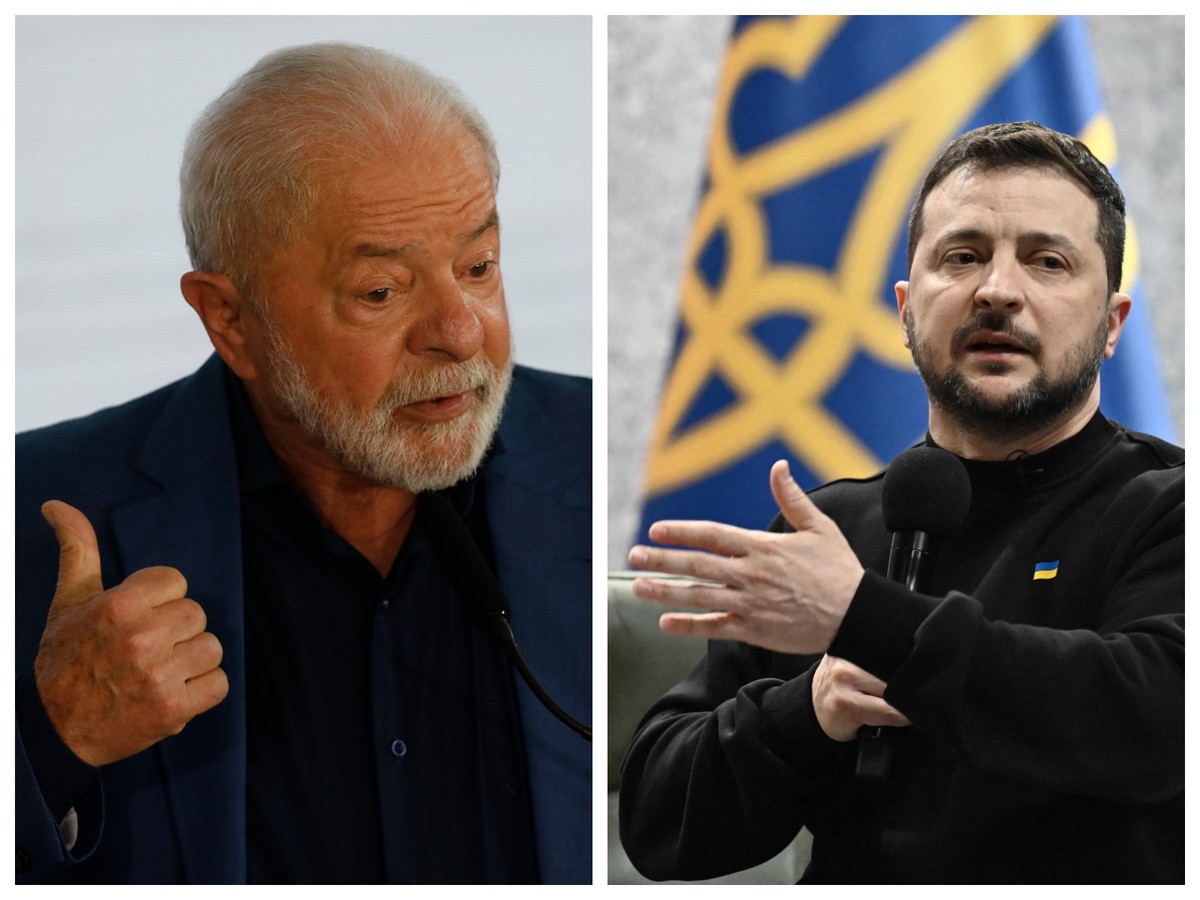 Presidentes Lula e Volodymyr Zelensky — Foto: Cristiano Mariz/Agência O Globo e AFP