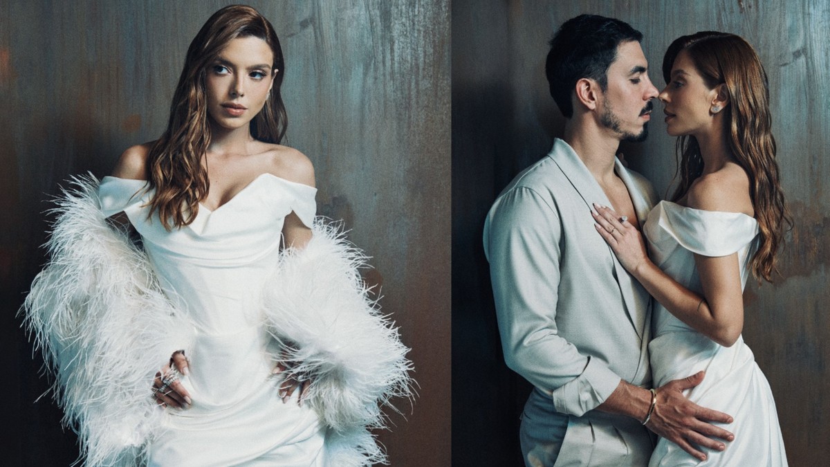 Atriz exibe vestido ousado na celebração com 'vibe punk' e chama atenção Giovanna Lancelotti e Gabriel David (Foto: André Nicolau)