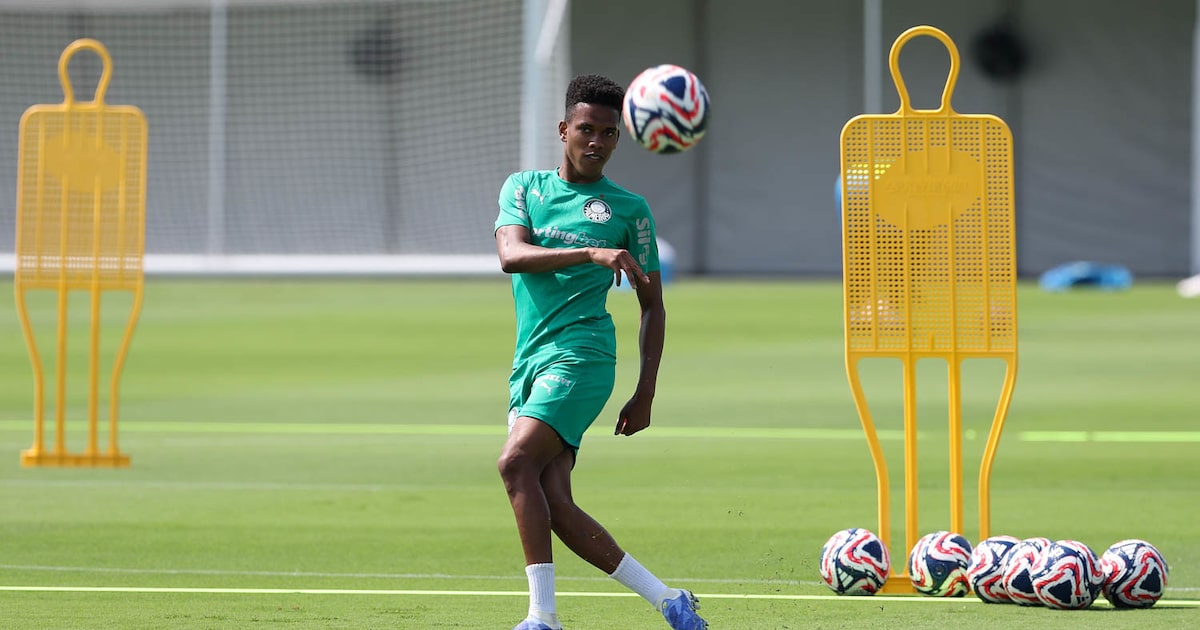 Abel conversa com Estêvão antes do confronto decisivo contra o Chelsea Estêvão durante treinamento do Palmeiras na Filadélfia (Foto: Cesar Greco/Palmeiras)