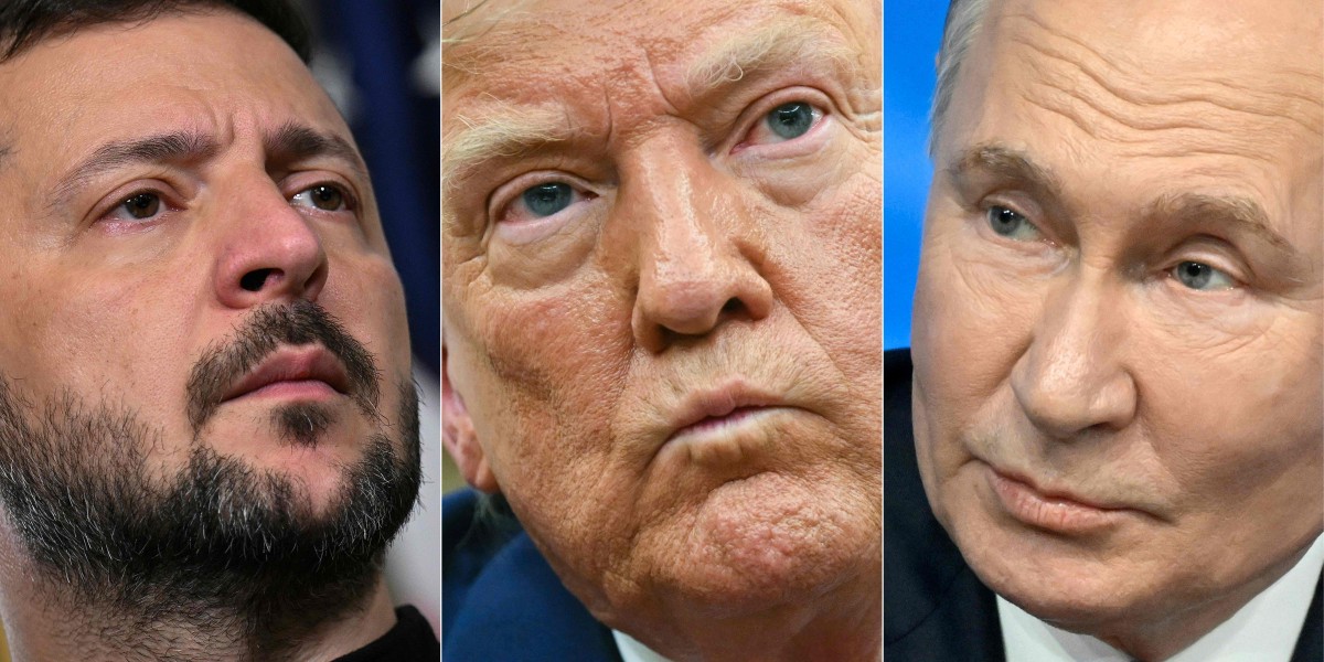 Zelenski reafirma que Ucrânia não abrirá mão de seu território após reunião Trump-Putin Presidentes Volodymyr Zelensky, da Ucrânia, Donald Trump, dos EUA, e Vladimir Putin, da Rússia — Foto: AFP