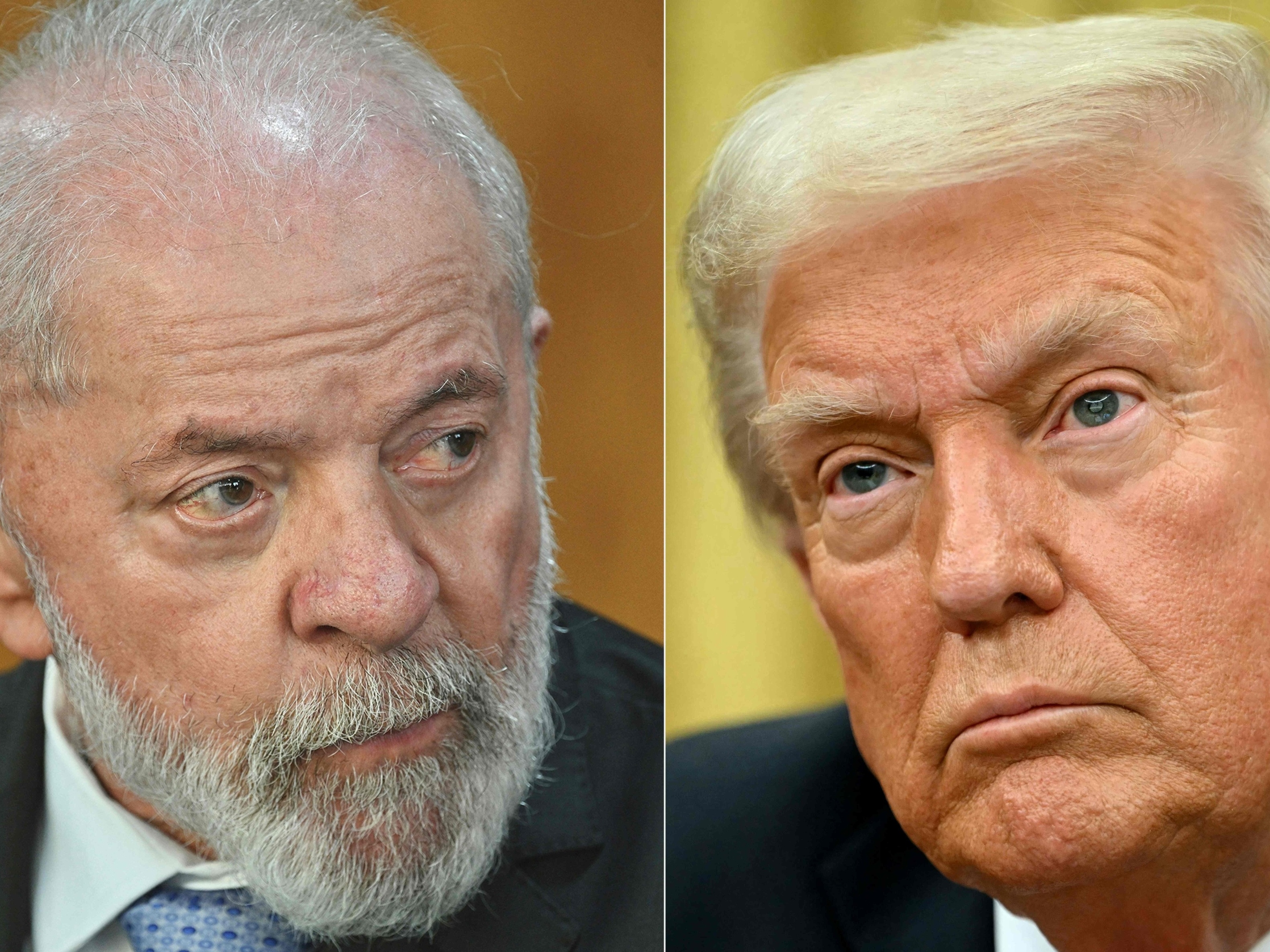 Exportações do Brasil para os EUA despencam 50% desde 2001 O presidente dos EUA, Donald Trump, aumentou tarifa sobre produtos brasileiros; Lula disse que Brasil aplicará reciprocidade (Foto: Evaristo Sá e Andrew Caballero Reynolds/AFP)