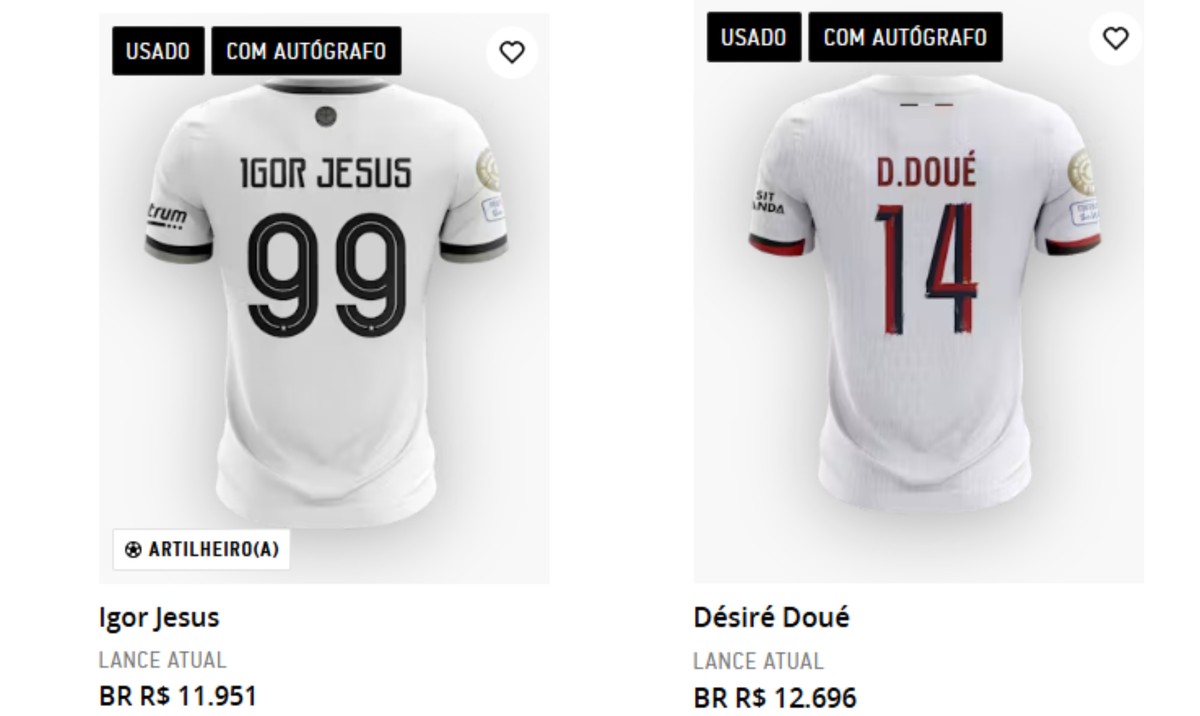 Camisas do 'grupo da morte' com PSG, Botafogo e Atlético de Madrid são leiloadas por até R$ 13 mil MatchWornShirt abriu leilões de uniformes usados por jogadores de clubes como Botafogo, PSG, Atlético de Madrid, Chelsea, Porto e Borussia Dortmund (Foto: Reprodução da internet)