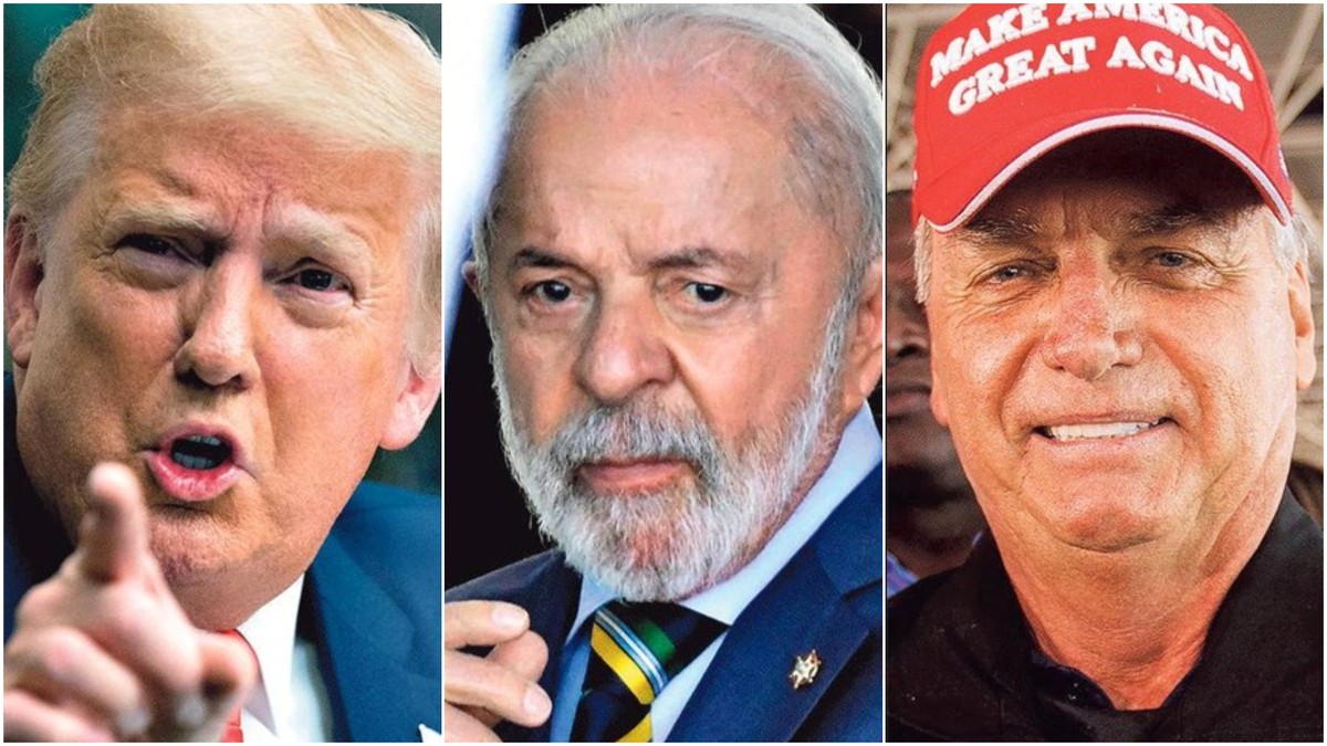Governo Lula e oposição disputam narrativa sobre tarifaço de Trump Donald Trump, Lula e Jair Bolsonaro: disputa pela narrativa hegemônica (Foto: Reprodução)