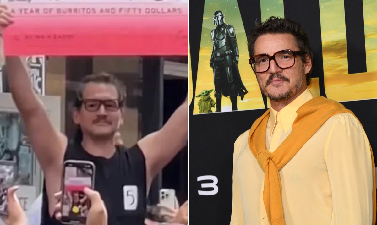 Pedro Pascal: o sósia e o real (Foto: VALERIE MACON / AFP)