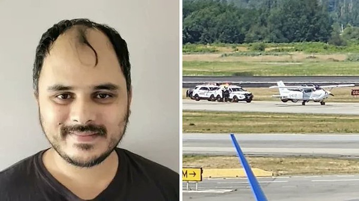 Homem sequestra avião no Canadá e é acusado de terrorismo Episódio causou pânico em aeroporto de Vancouver e obrigou acionamento de caças da defesa aérea dos EUA (Foto: Reprodução / X)