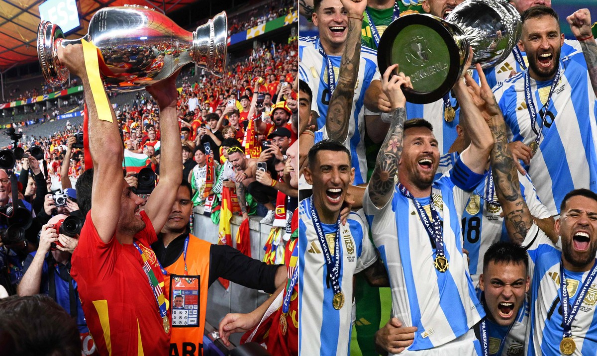 Espanha e Argentina se enfrentarão pela Finalíssima (Foto: Adrian DENNIS / AFP e Chandan Khanna / AFP)