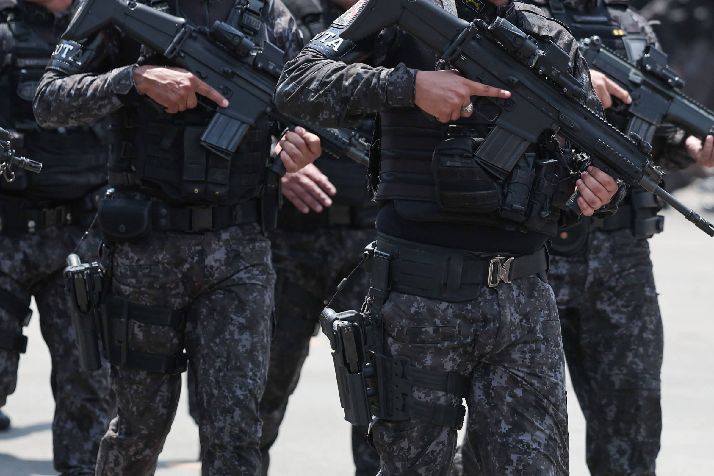Operação policial em Guarulhos resulta em três mortos durante combate a sequestros Policiais militares da Rota durante apresentação no aniversário da tropa (Foto: Danilo Verpa - 15.out.24/Folhapress)
