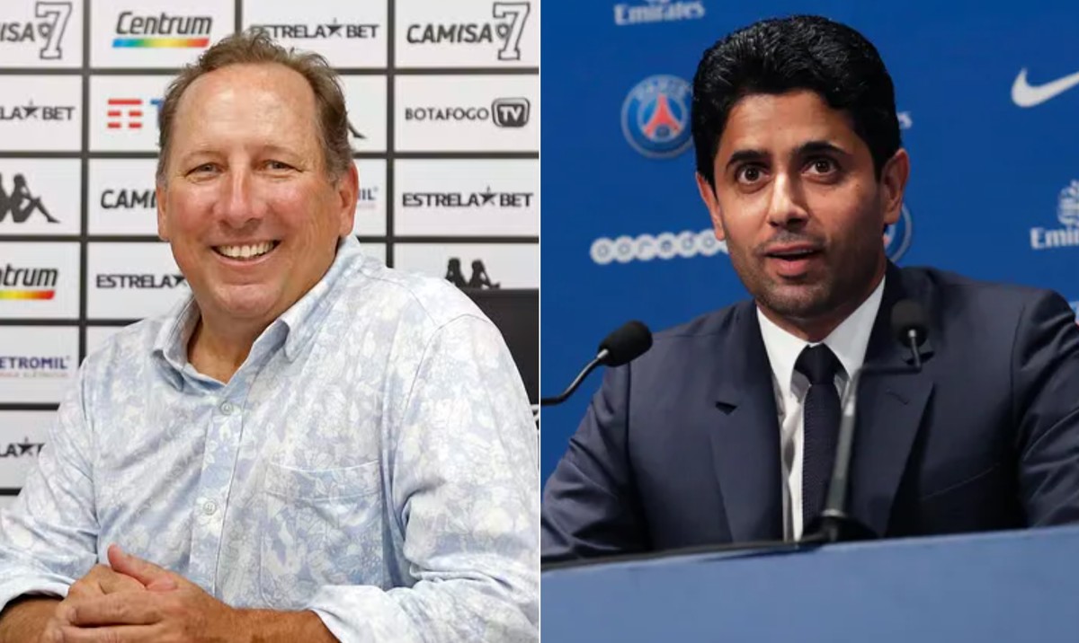 PSG supera Botafogo em aproveitamento sob comando de Al-Khelaifi e Textor John Textor e Al-Khelaifi — Foto: Vítor Silva/Botafogo e Thomas Sanson/AFP