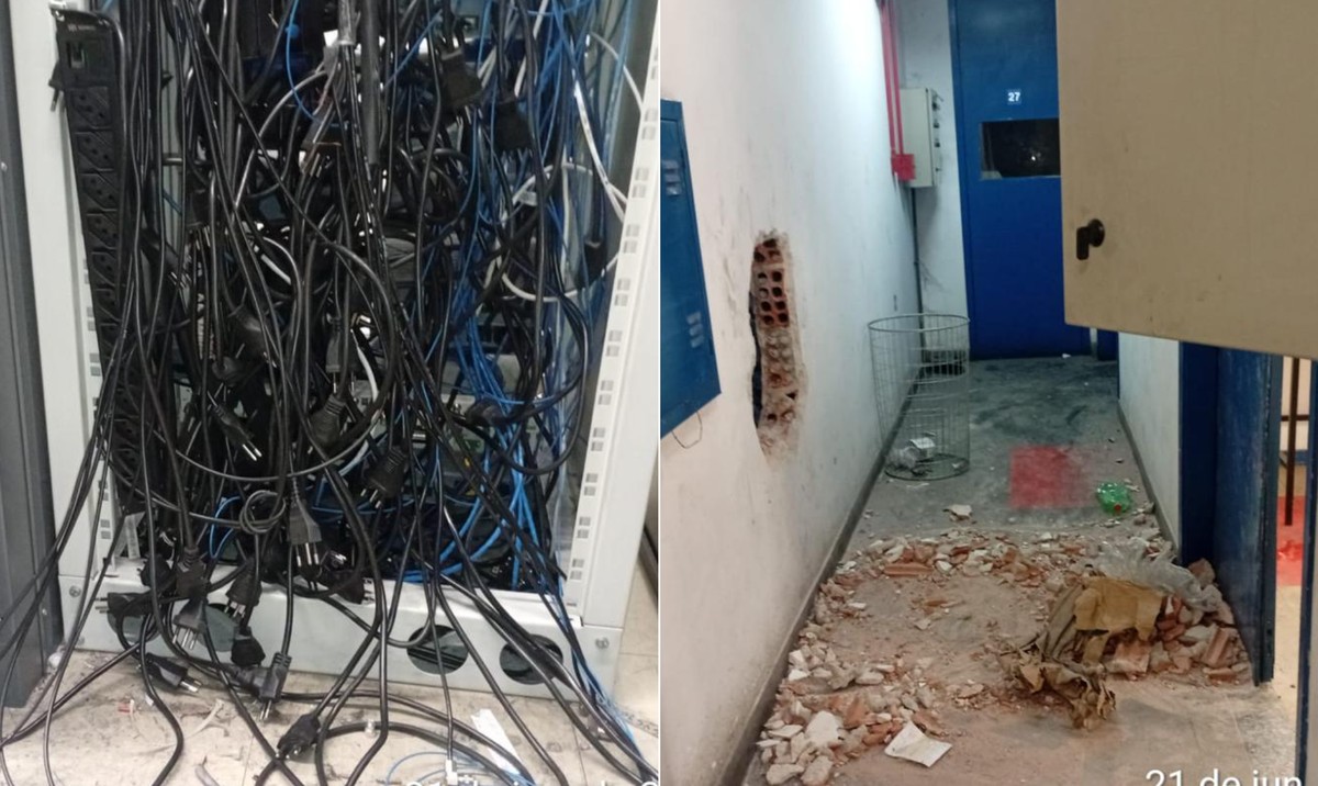 Bandidos atacam e destroem central de fibra óptica que atendia seis bairros no Rio Estrutura da operadora de telefonia e internet foi totalmente destruída (Foto: Reprodução)