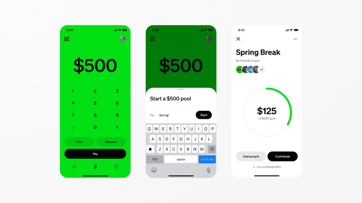 Cash App permite pagamentos via Apple Pay e Google Pay pela primeira vez A nova funcionalidade Pools do Cash App permite que os usuários definam uma meta de financiamento em grupo, nomeiem o pool e convidem colaboradores. (Foto: Courtesy: Cash App)