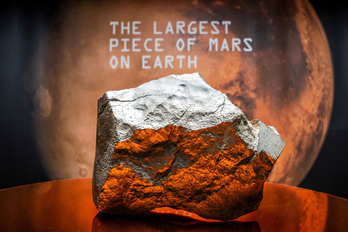 O meteorito marciano vendido em Sotheby's por mais de 4,5 milhões de euros, na quinta-feira passada. (Foto: Eduardo Munoz/REUTERS)