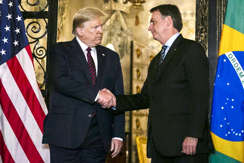 Os presidentes Donald Trump e Jair Bolsonaro, em imagem de arquivo (Foto: Eva Marie Uzcategui/Bloomberg/Getty Images)