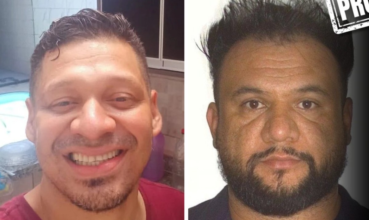 Éverton 'Boi', morto a tiros dentro do seu carro, em Cuiabá; à direita o suspeito do crime, Idirlei Alves Pacheco (Foto: Reprodução/Divulgação)