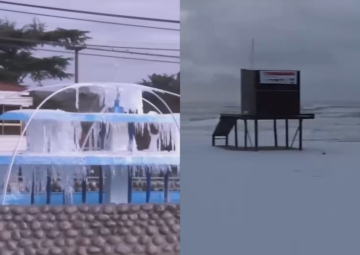 Frio intenso transforma praias argentinas em cenários nevados; confira as imagens Onda de frio muda paisagem de cidades na Argentina (Foto: Reprodução/LN+/La Nación)