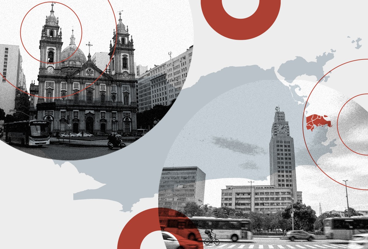 Centro do Rio lidera roubos de celulares, com quase o triplo de casos do segundo lugar A região central do Rio de Janeiro (Foto: Editoria de Arte)