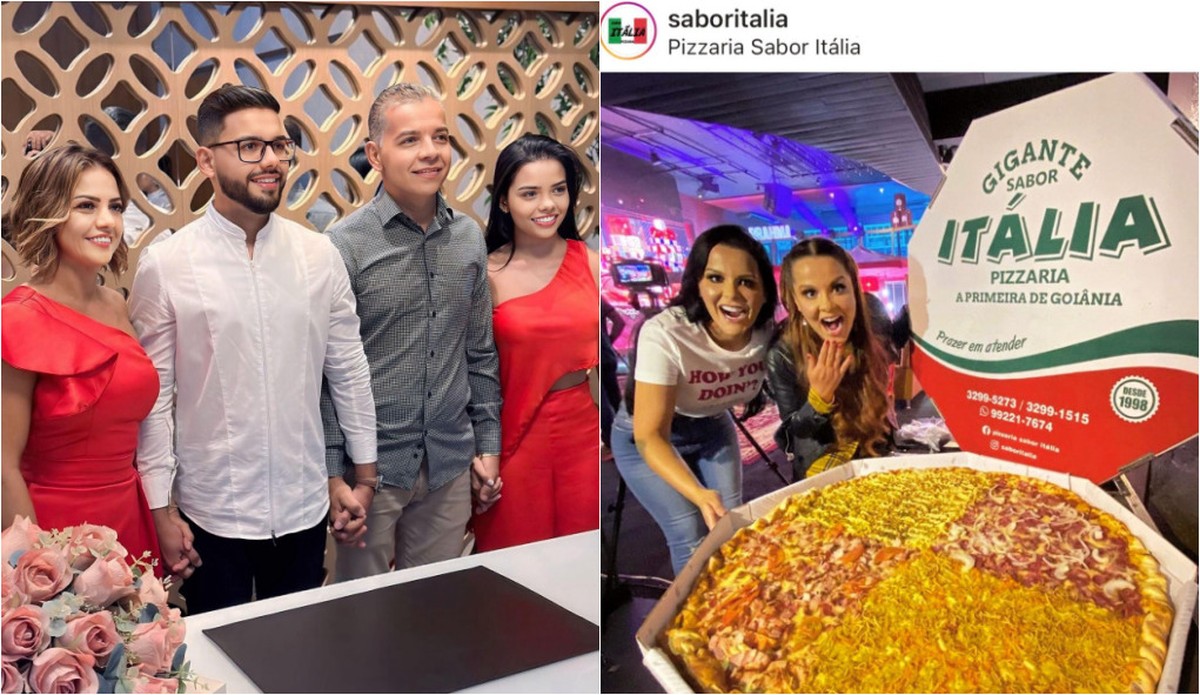 Pizzaria em Goiânia atrai clientes famosos com pizza de quase 1 metro de diâmetro A família Ramos possui a pizzaria desde 1998 e criaram a pizza gigante em 2017 (Foto: Redes sociais)