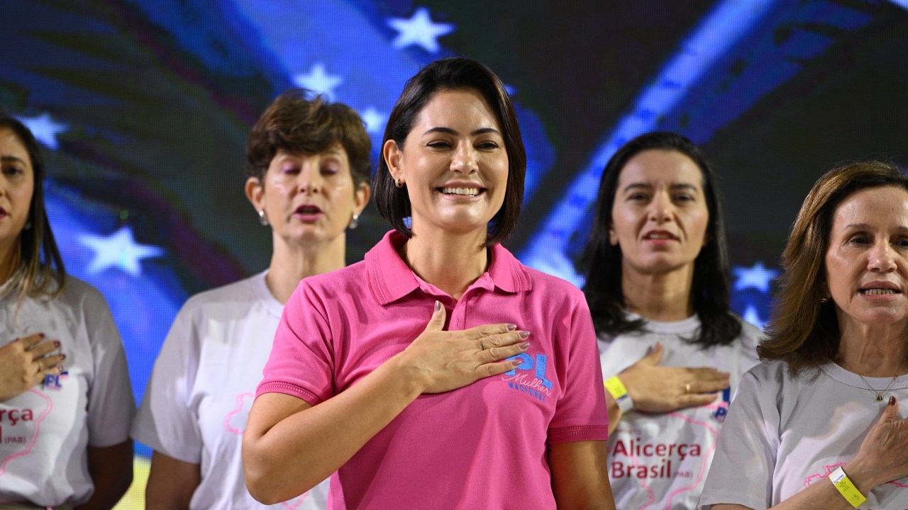 A ex-primeira-dama Michelle Bolsonaro em evento do PL Mulher em Campina Grande (PB) - 26 de julho de 2025 (Foto: PL/Divulgação)