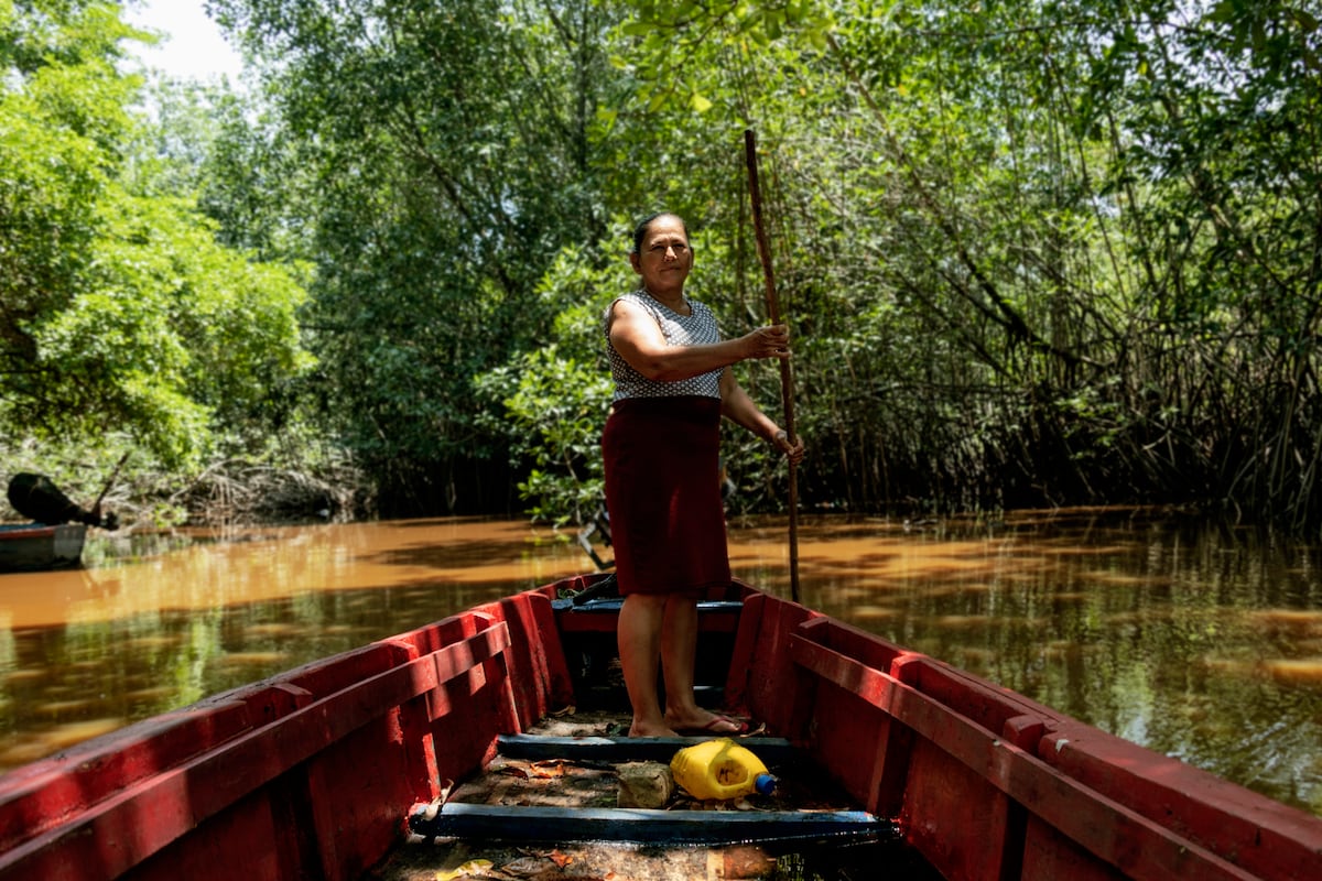 Guardianas do canal revitalizam ecossistema no Pacífico guatemalteco Marleny Ibarra dirige sua lancha pelas águas do canal de Chiquimulilla, na Guatemala. (Foto: Andrea Godínez)