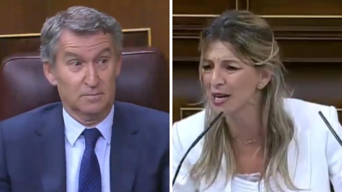 Yolanda Díaz critica Feijóo em discurso direto de dois minutos Yolanda Díaz se dirige a Alberto Núñez Feijóo. (Foto: El HuffPost)