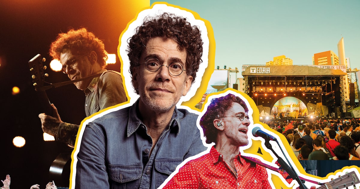 Nando Reis — aos 62 anos — mantém o diálogo afinado com o público jovem. (Foto: Colagem de Thais Barroco sobre fotos de Jorge Bispo, Rafael Strabelli, Felipe Campos, Julia Bandeira e Roncca/Divulgação)