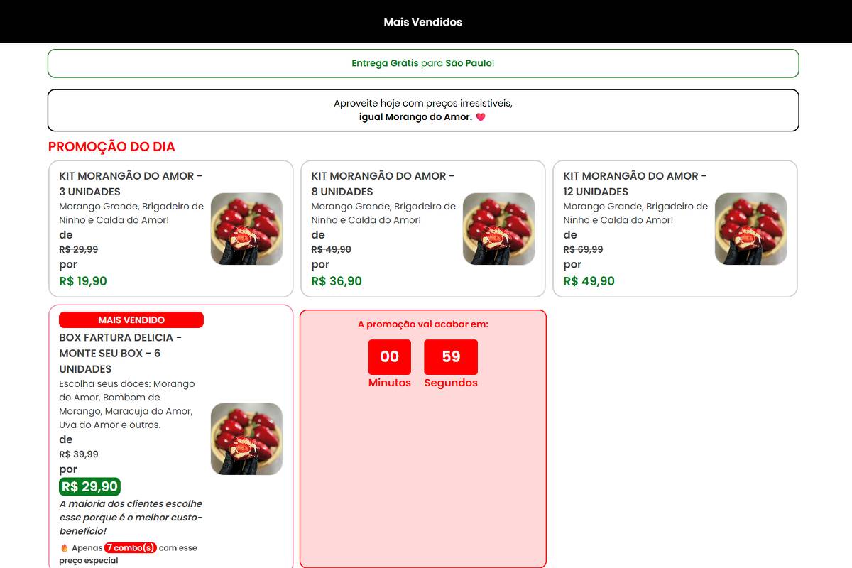 Morango do amor com preços baixos atrai consumidores; saiba como se proteger Site falso de entregas do morango do amor. Criminosos se aproveitam da tendência na internet para aplicar golpes virtuais (Foto: Reprodução)
