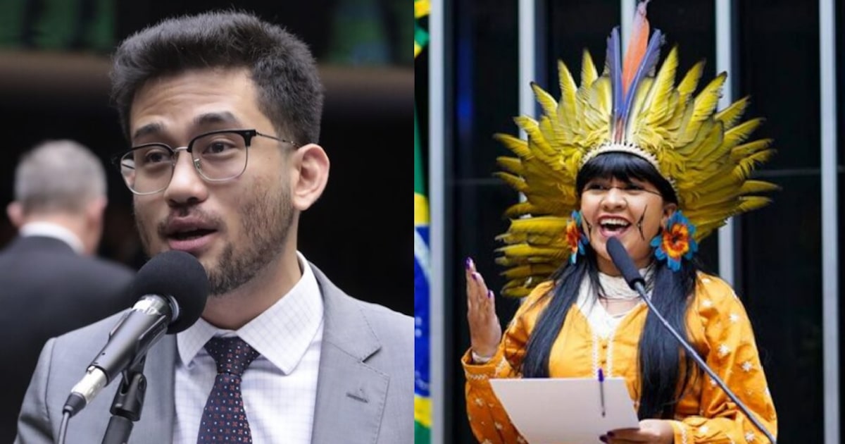 Célia Xakriabá denuncia Kim Kataguiri por racismo e busca justiça Xakriabá diz que Kim foi racista com ela durante sessão da Câmara. (Foto: Bruno Spada/ Câmara dos Deputados e Reprodução/Câmara dos Deputados)