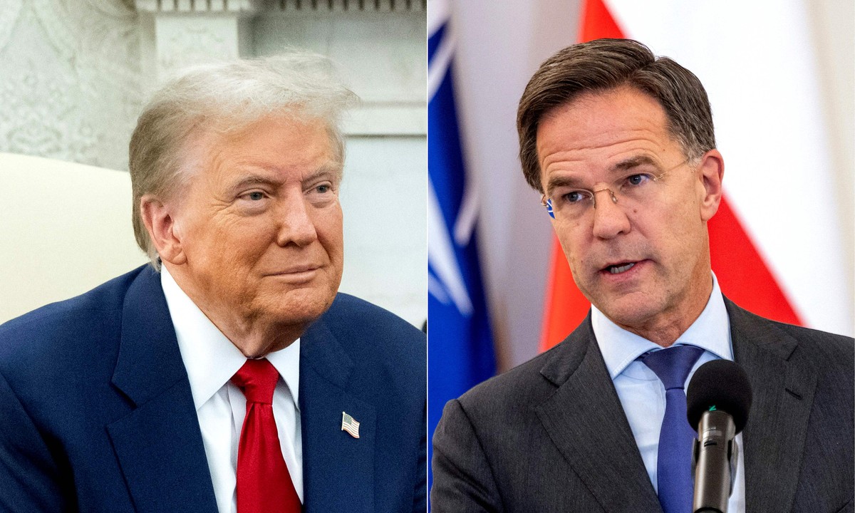 Trump divulga elogio do secretário-geral da Otan ao ataque dos EUA ao Irã Donald Trump e o chefe da Otan, Mark Rutte (Foto: Saul Loeb e Wojtek Radwanski / AFP)