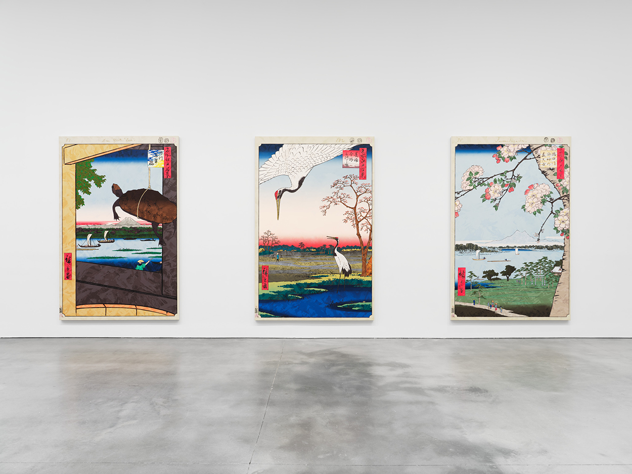 Takashi Murakami revela seu lado sério em nova exposição artística Vista da exposição de Takashi Murakami "JAPONISME → Cognitive Revolution: Learning from Hiroshige," 2025, na Gagosian, Nova York. (Foto: Kei Okano. Cortesia do artista e Gagosian. ©Takashi Murakami/Kaikai Kiki Co., Ltd.)