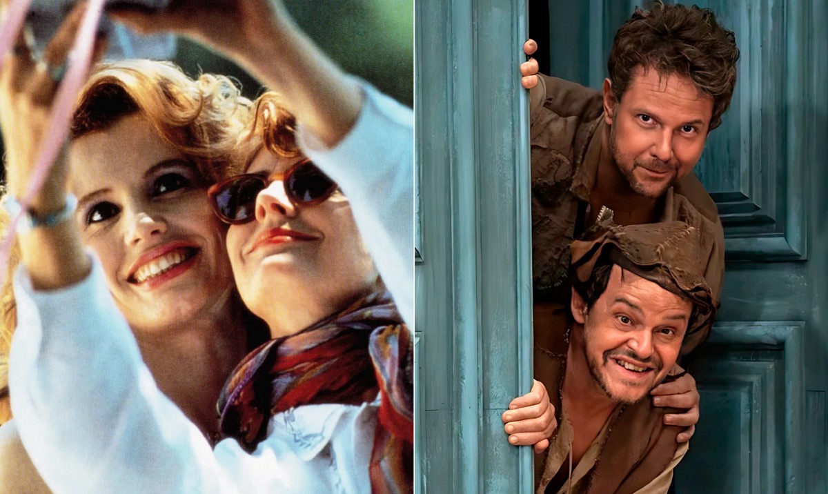 Thelma e Louise e Chicó e João Grilo de 'O auto da compadecida' — Foto: Reprodução e Divulgação