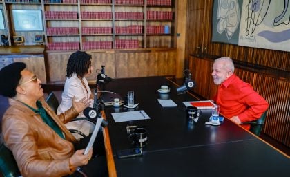 Presidente da República, Luiz Inácio Lula da Silva, durante gravação para o podcast "Mano a mano", com Mano Brown, no Palácio do Alvorada. Brasília - DF (Foto: Ricardo Stuckert / PR)