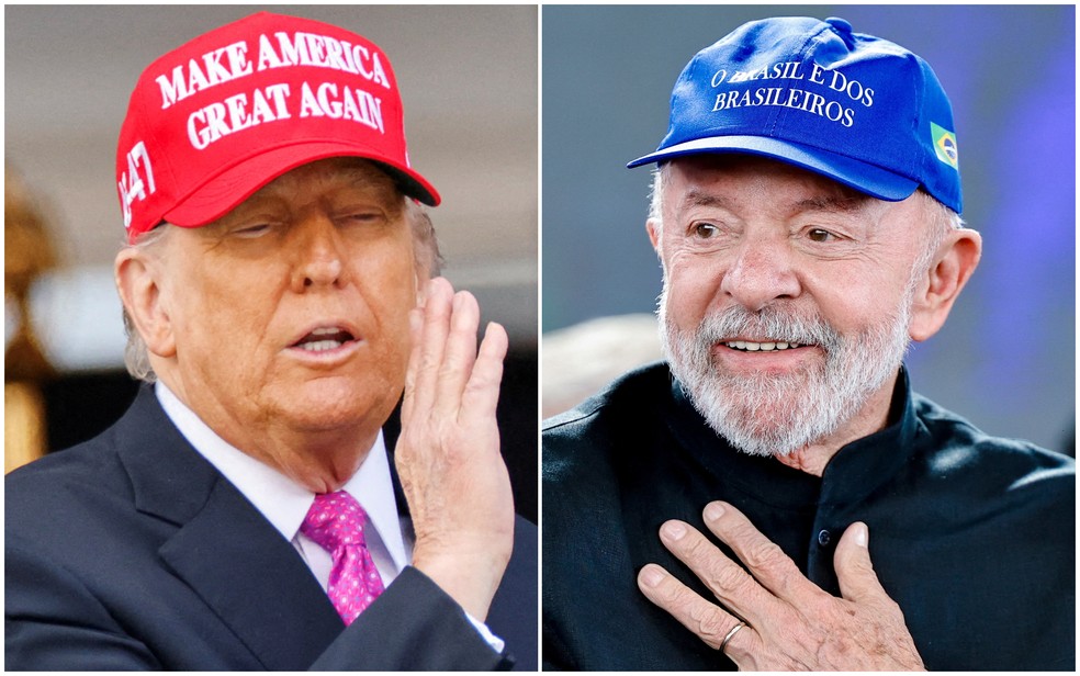 Trump se coloca à disposição para diálogo com Lula sobre tarifas elevadas Montagem mostra Trump e Lula (Foto: Eduardo Munoz/Reuters; Ricardo Stuckert/Divulgação via Reuters)