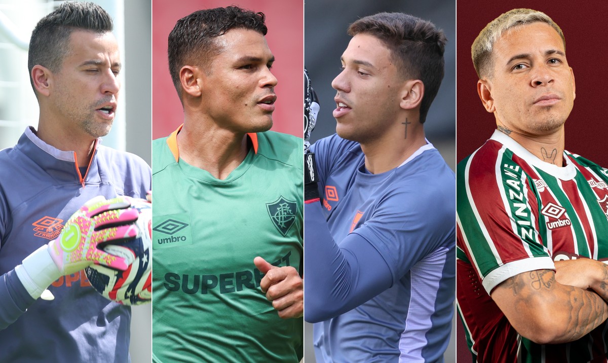 Fábio e Thiago Silva, os mais velhos; Gustavo Ramalho, o mais alto; e Yeferson Soteldo, um dos mais baixos do Mundial de Clubes (Foto: fotos de divulgação / Fluminense)