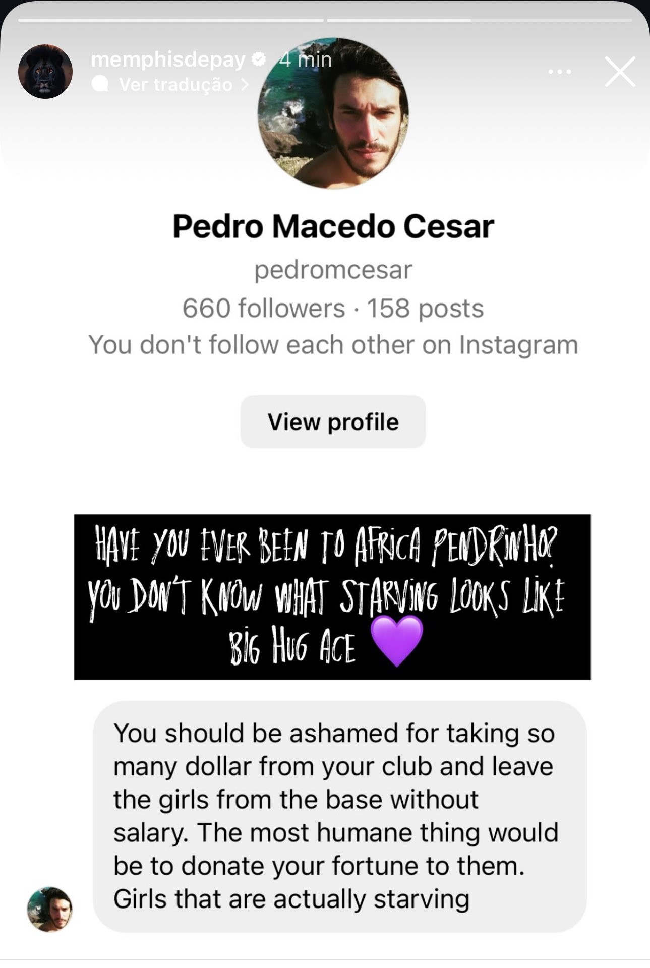 Memphis responde seguidor nas redes sociais e apaga postagem em seguida Foto: Reprodução