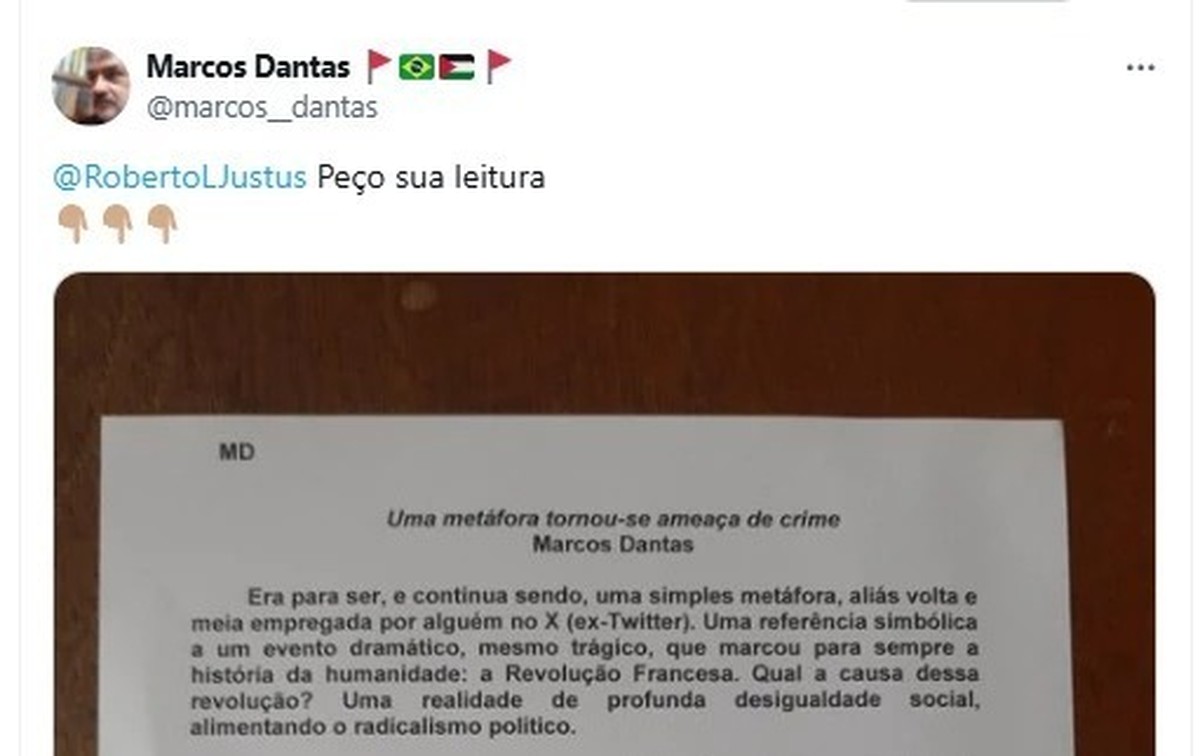Professor que citou 'guilhotina' em post sobre filha de Ana Paula Siebert e Roberto Justus se posiciona (Foto: Reprodução)