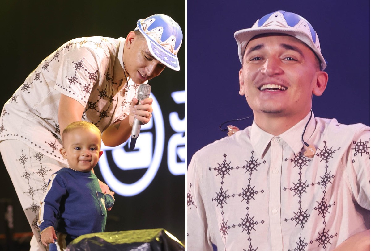 Ary Mirelle anuncia gravidez e sertanejo João Gomes brilha no São João de Caruaru João Gomes encanta ao levar o filho para o palco do São João de Caruaru (Foto: Brazil News)
